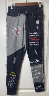 JK Attire Half Awake Graffiti Print High Waist Skinny Jeans Women's Size 10